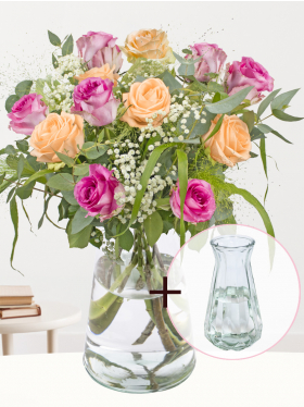 Gemengd rozenboeket roze-zalm